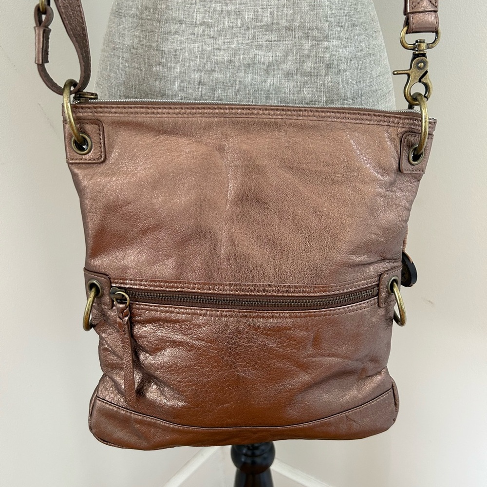 The Sak Gold Leather Convertible Fold Adjustable Crossbody Bag